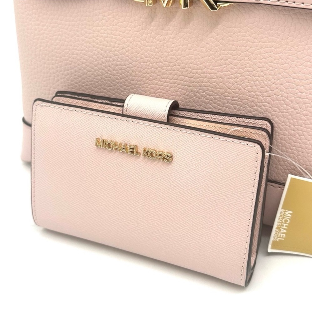 Michael Kors Reed Small Satchel Crossbody Bag & MD Bifold Zip Chain Wallet Pink - Picture 7 of 14